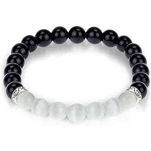 Black Obsidian & White Selenite Agate Bracelet – Chakra Healing Energy Balancing